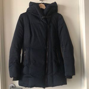 SOIA & KYO Down Parka Navy with garment bag